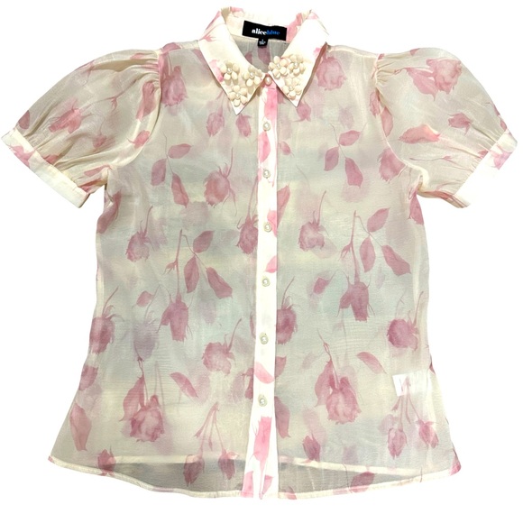 Tops - 🌸 Alice Blue Sheer Floral Blouse 🌸